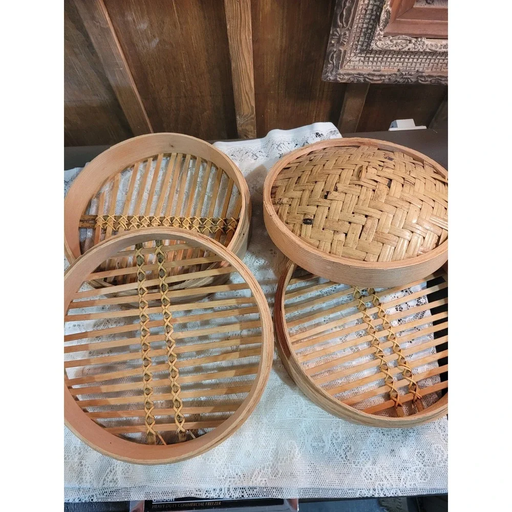 Three Tier Woven Bamboo  Steamer Bread Basket